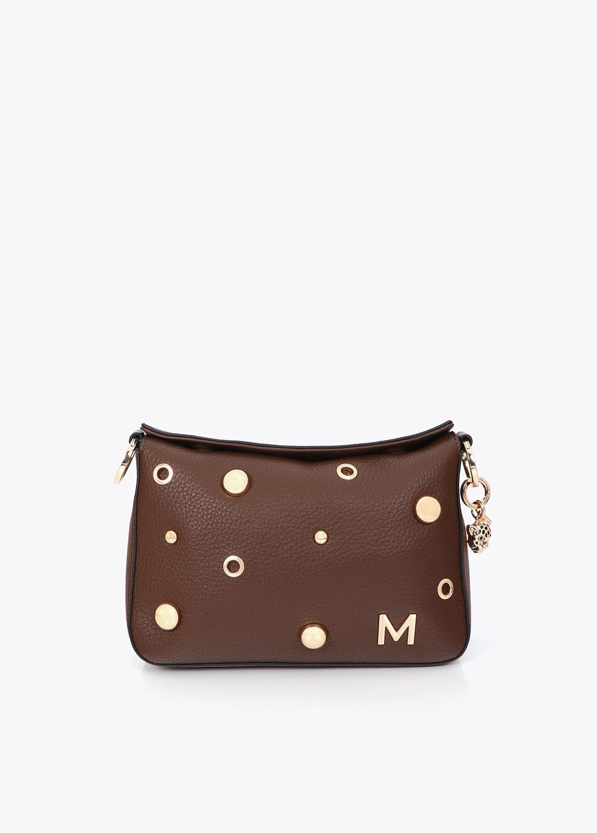 mf2604017-Multi-studded faux leather shoulder bag-Brown