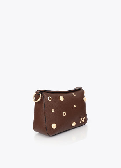 mf2604017-Multi-studded faux leather shoulder bag-Brown