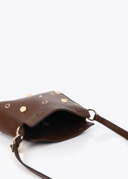mf2604017-Multi-studded faux leather shoulder bag-Brown