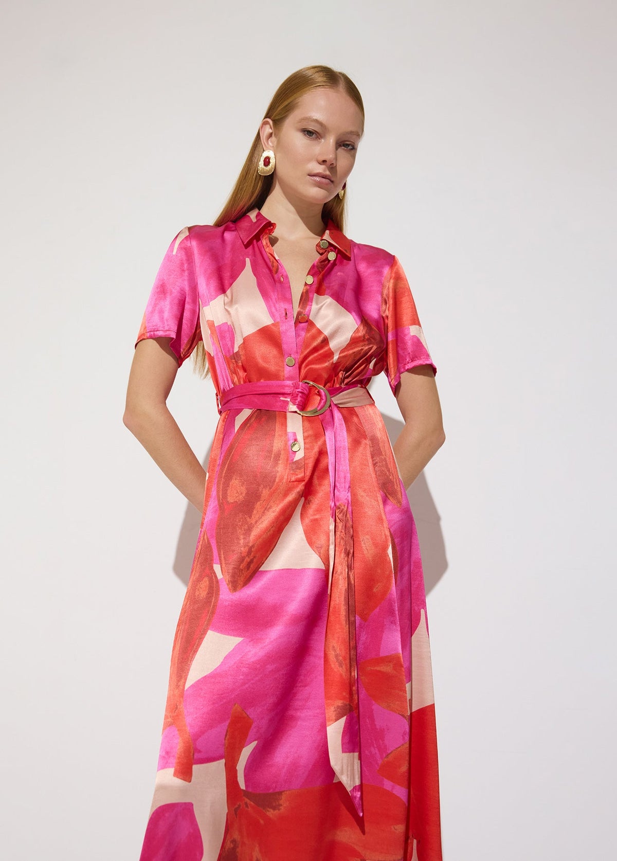 mf2616015-Floral print shirt dress-Ecru-Multicolor