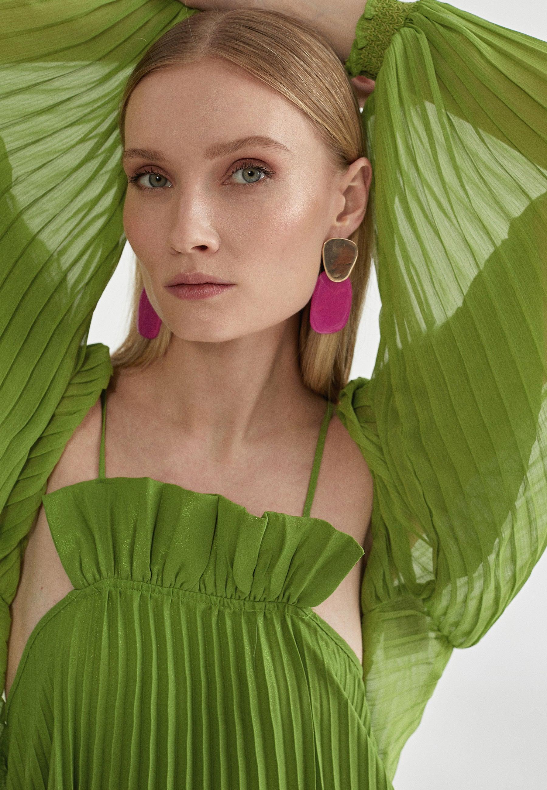 MS2402001-Lime-Pleated bolero