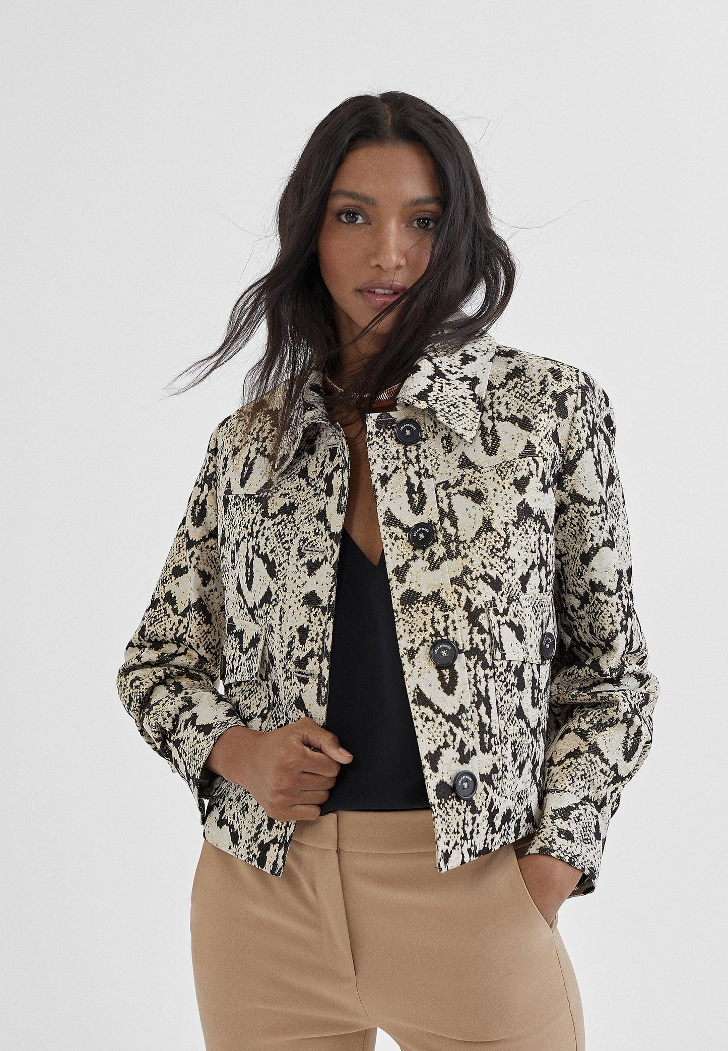 MS2402010-Black-Brown-Short snakeskin print jacket