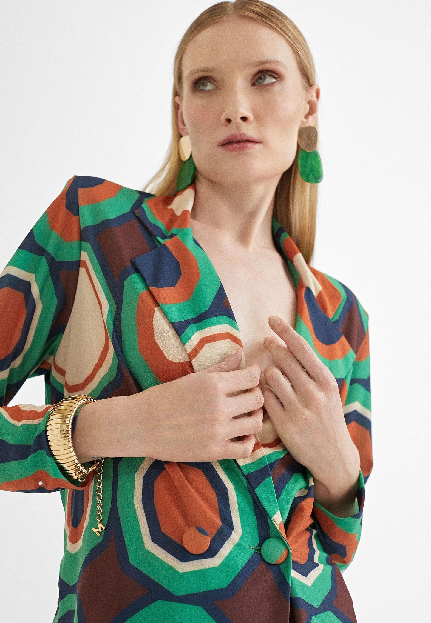 MS2402011-Green-Orange-Retro print blazer