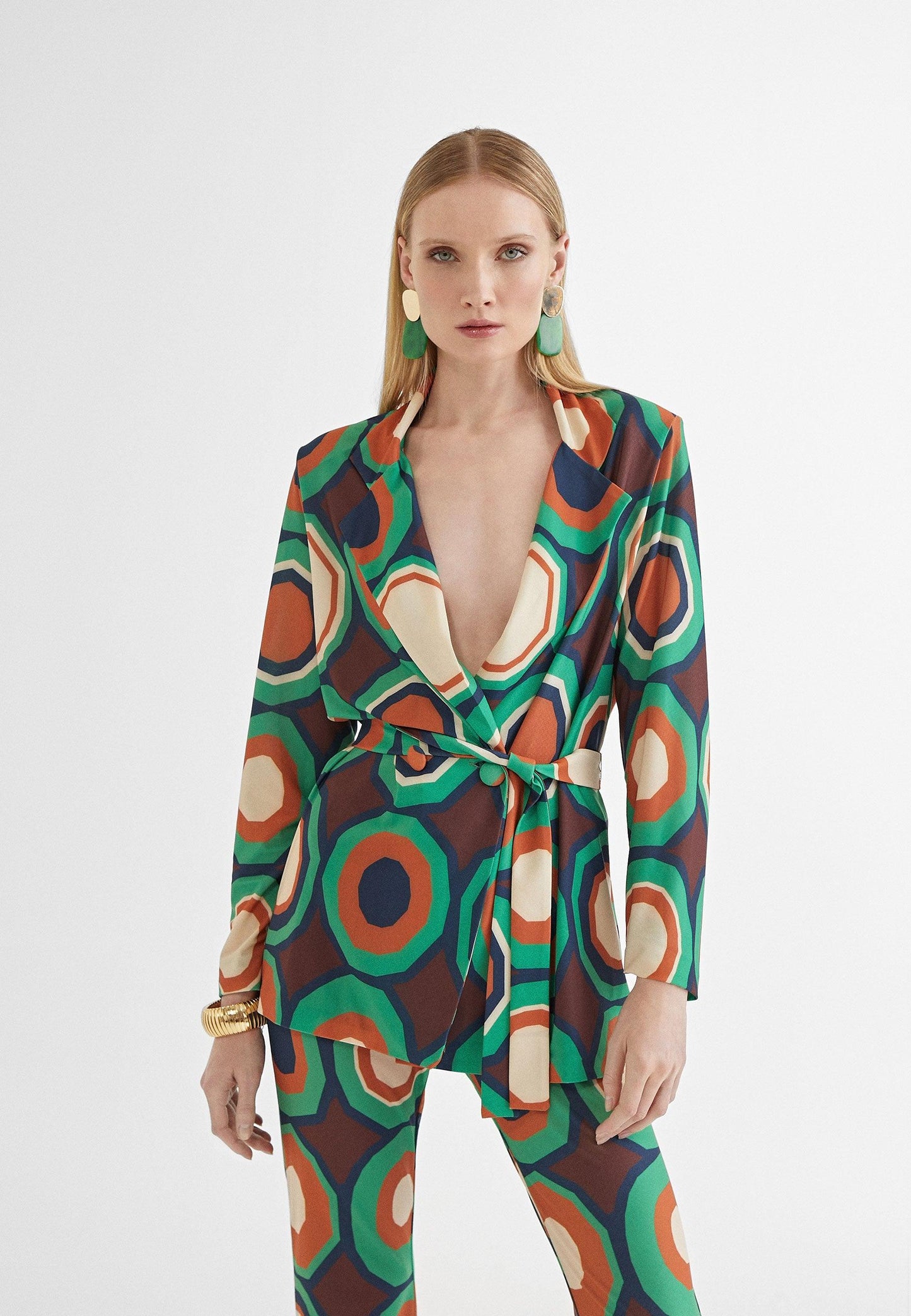 MS2402011-Green-Orange-Retro print blazer
