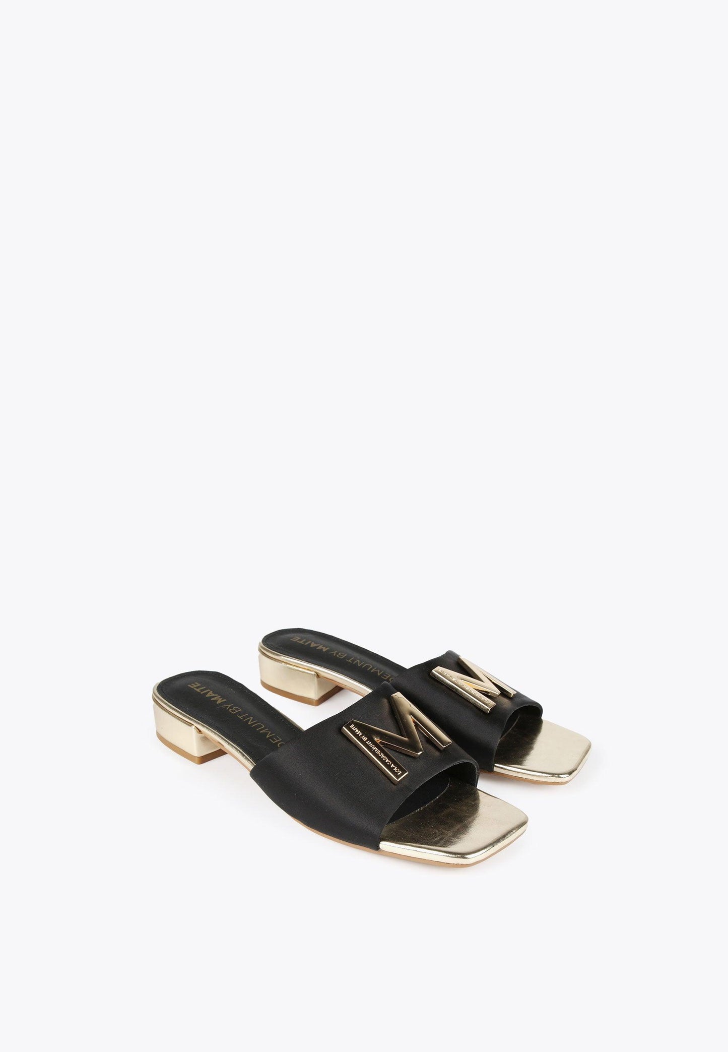 MS2405006-Black-Sateen sandals with golden maxi M