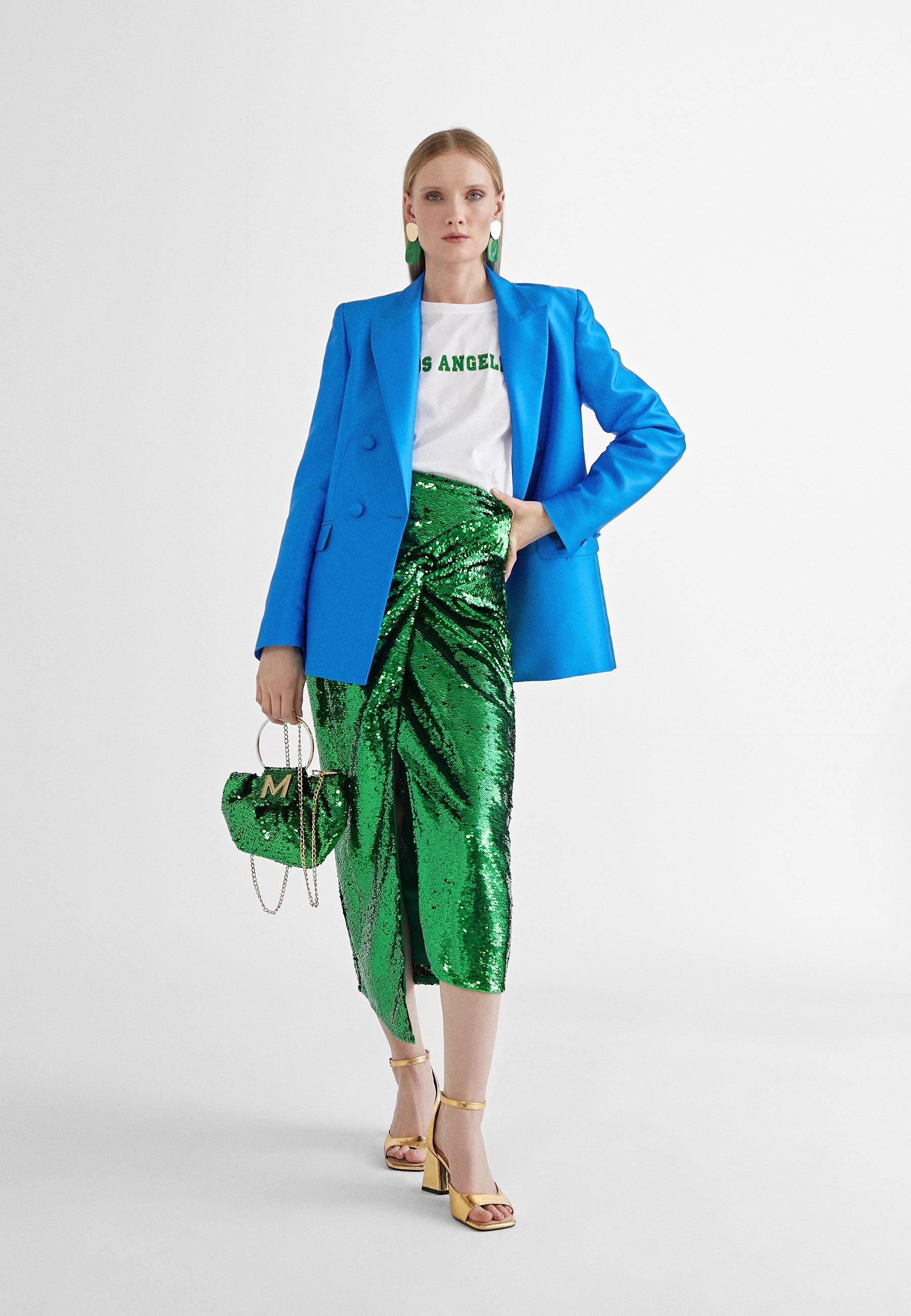 MS2408001-Green-Sequinned skirt with slit