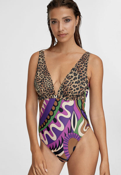 MS2410001-Black-Lilac-Combined print swimsuit