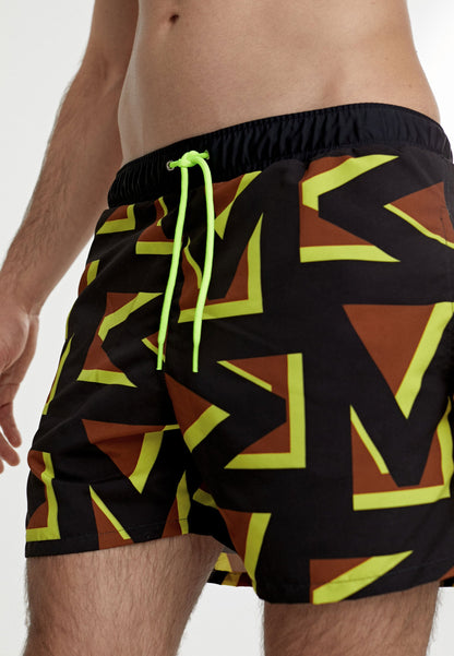 MS2410013-Black-Green-Men's multi logo swimsuit