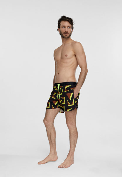 MS2410013-Black-Green-Men's multi logo swimsuit