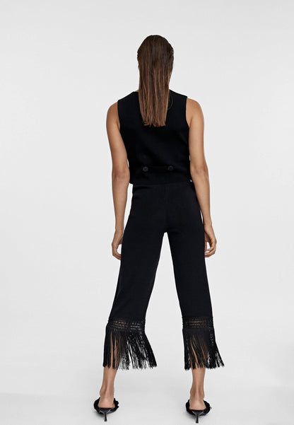 MS2414001-Black-Fringed knit trousers