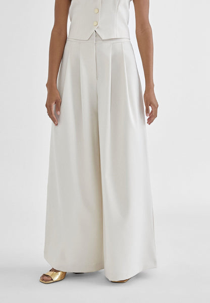 MS2414007-Ecru-Wide pleated trousers