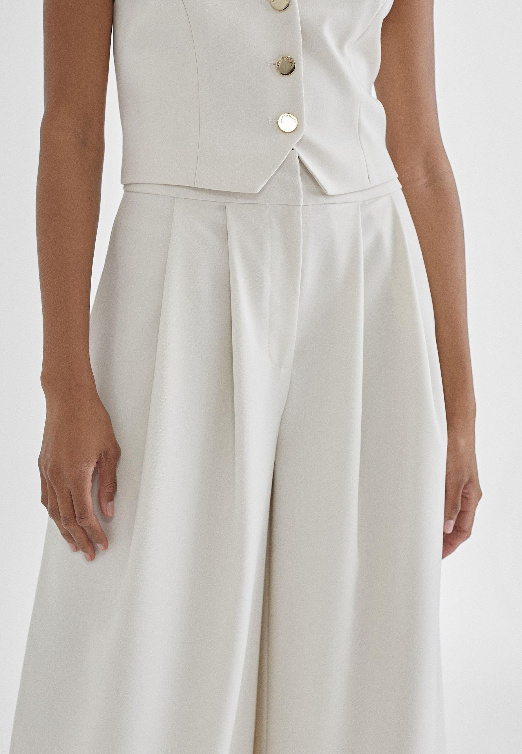 MS2414007-Ecru-Wide pleated trousers