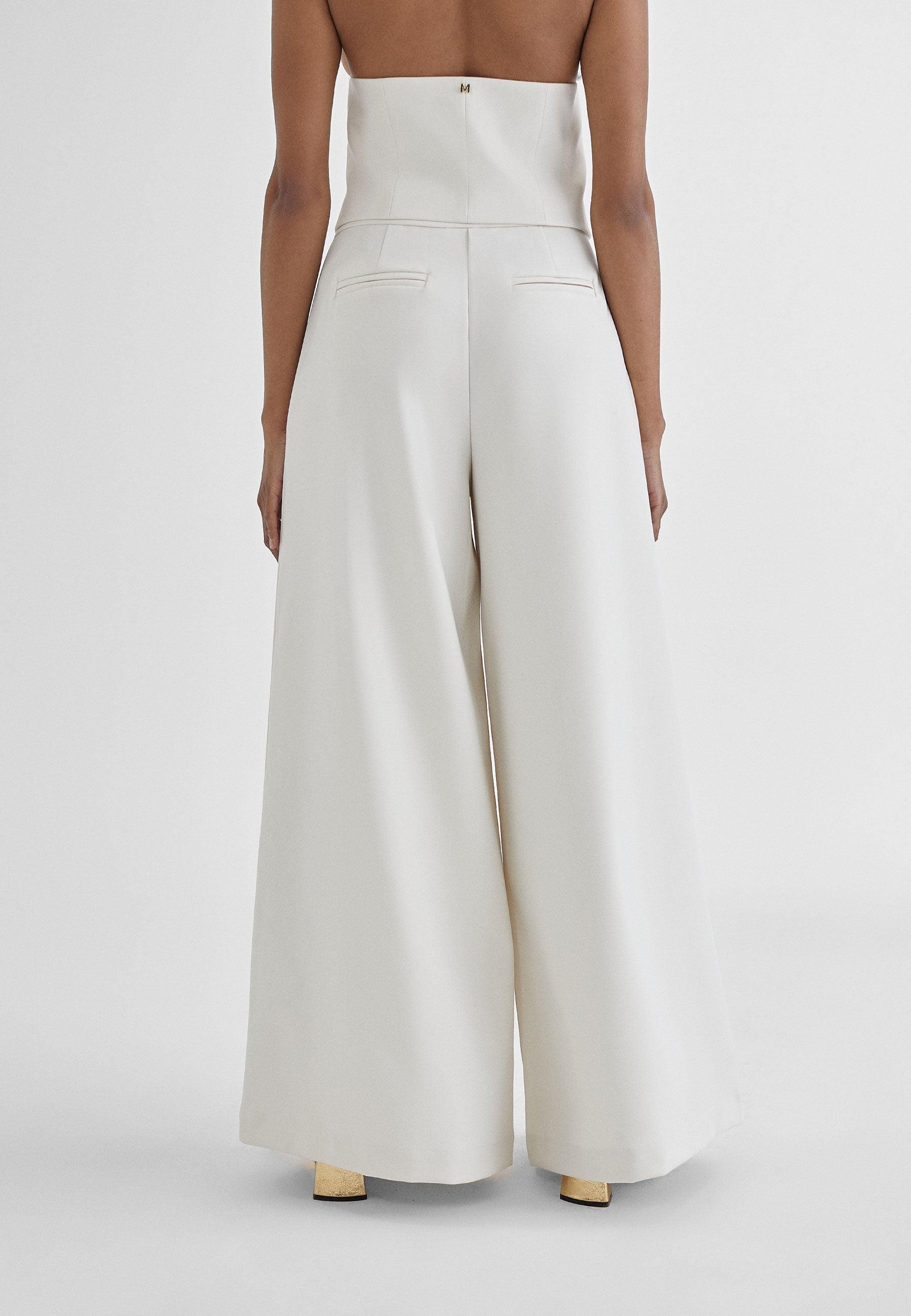 MS2414007-Ecru-Wide pleated trousers
