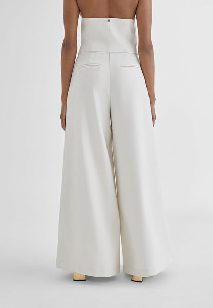 MS2414007-Ecru-Wide pleated trousers