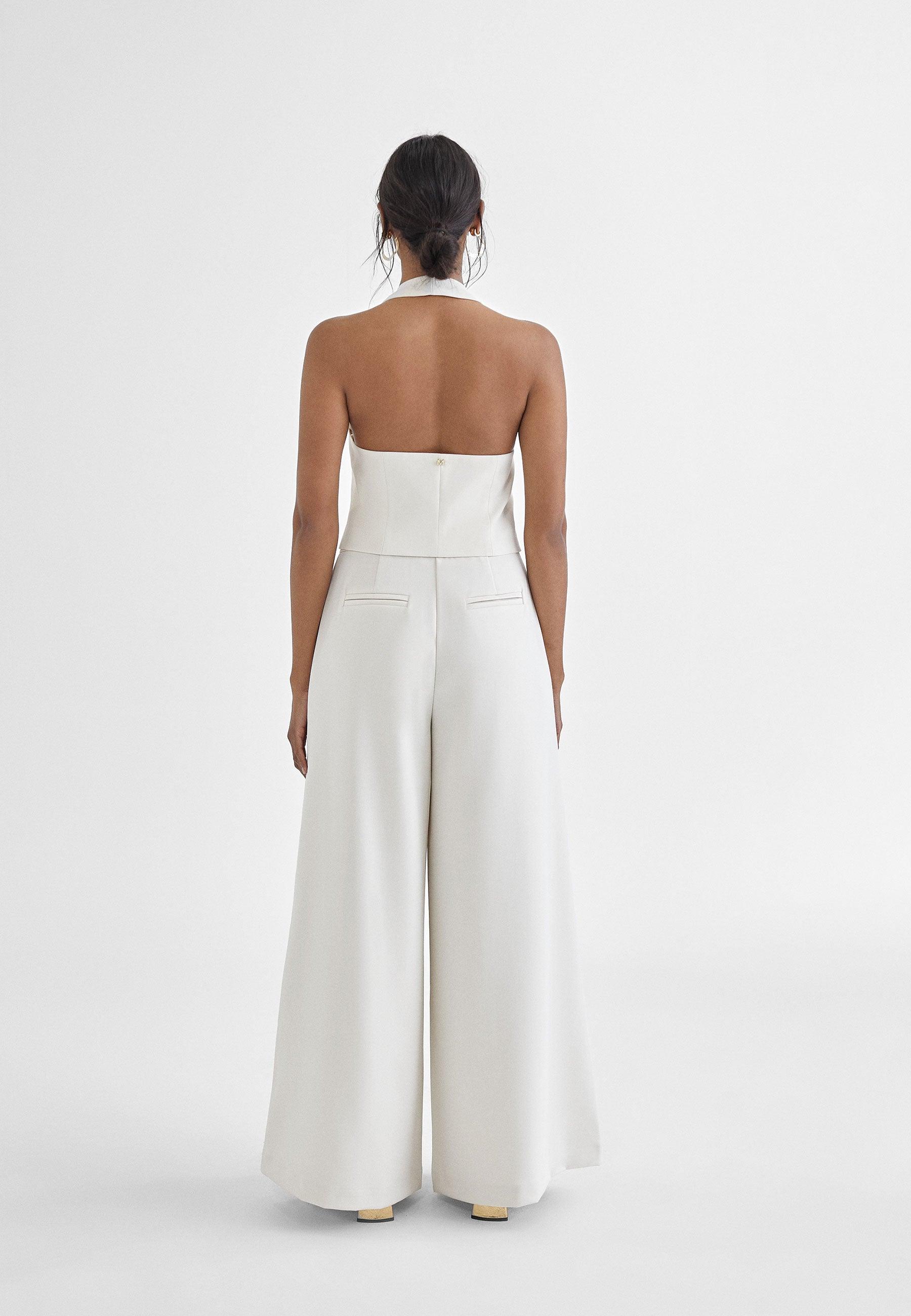 MS2414007-Ecru-Wide pleated trousers