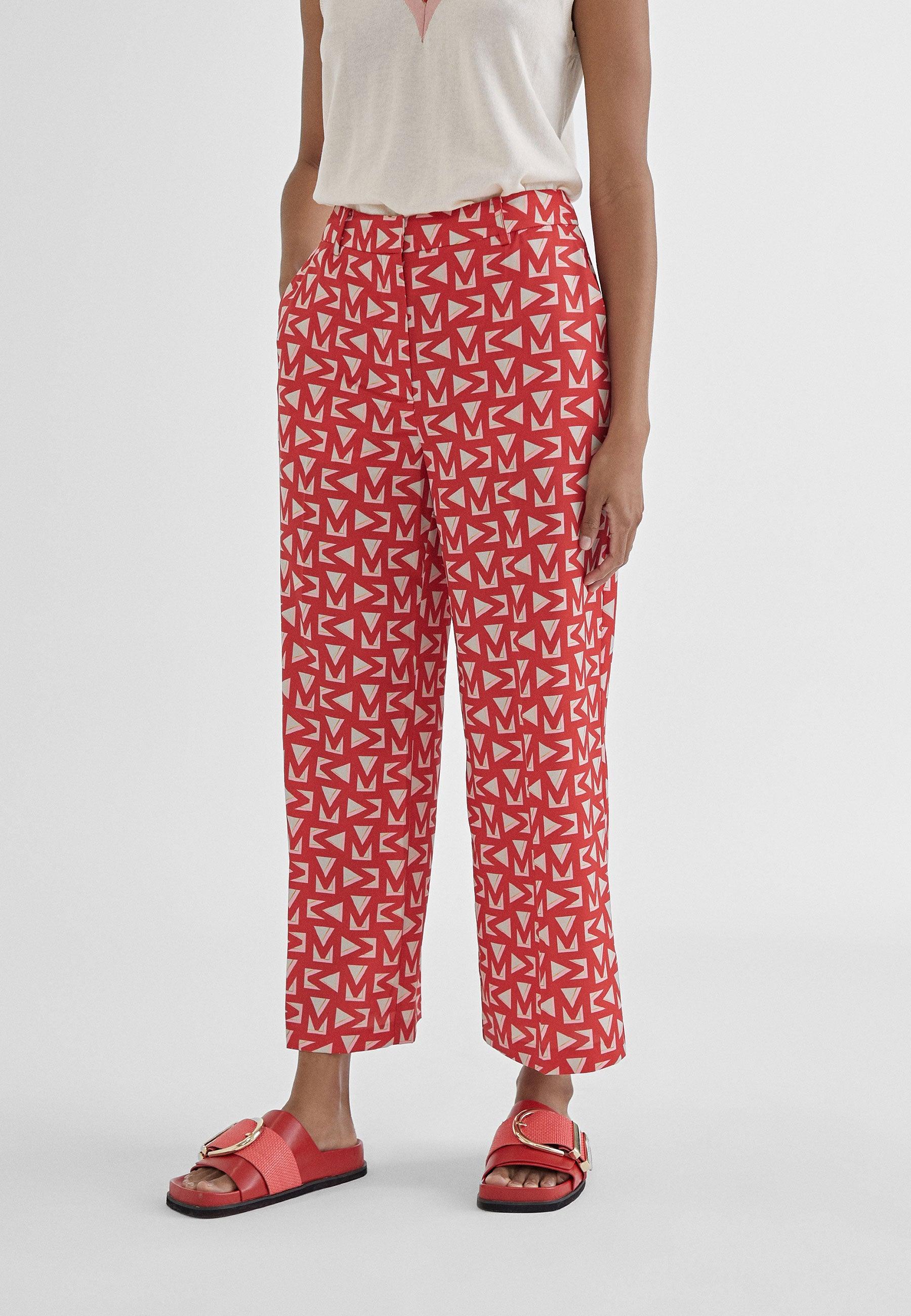 MS2414009-Red-Monogrammed cropped trousers