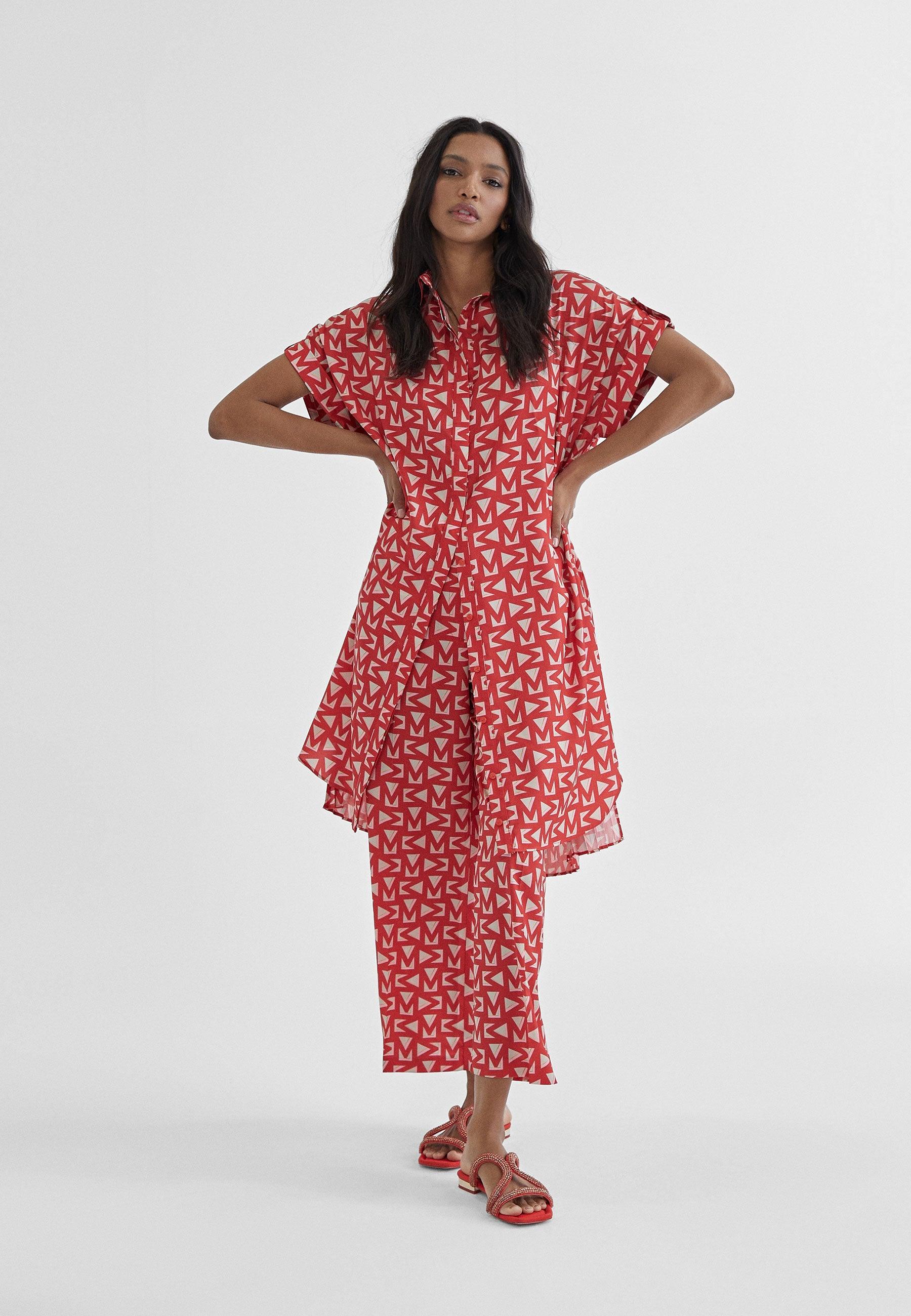 MS2414009-Red-Monogrammed cropped trousers