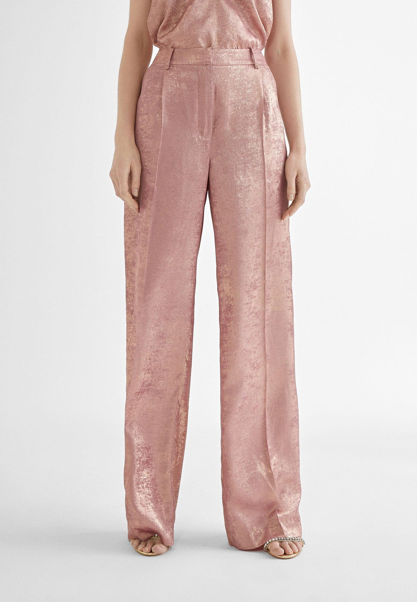MS2414010-Pink-Straight iridescent trousers