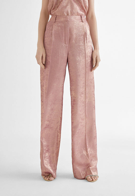 MS2414010-Pink-Straight iridescent trousers