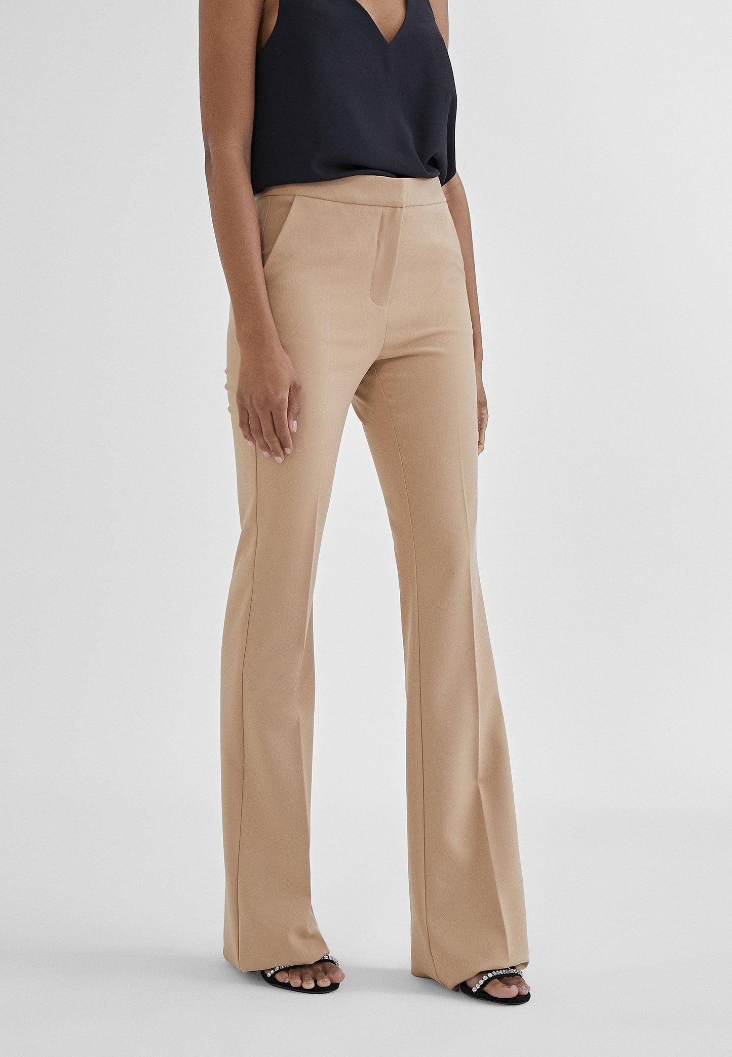 MS2414012-Beige-Fitted flared trousers