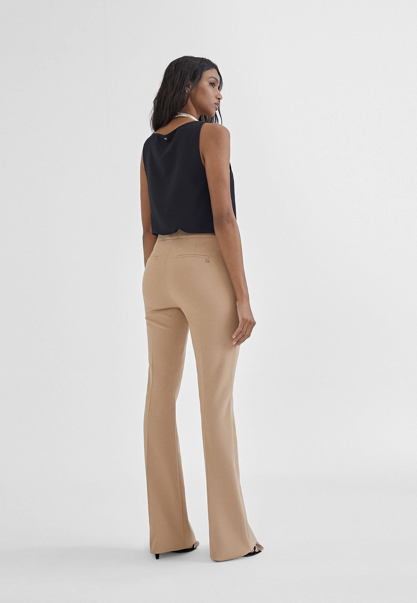 MS2414012-Beige-Fitted flared trousers