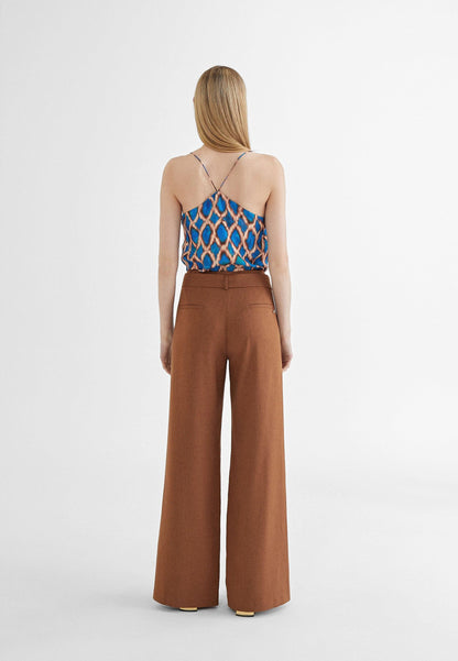 MS2414013-Brown-Trousers with belt and slits