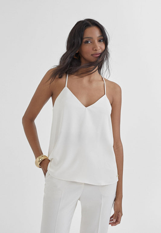MS2415002-Ecru-Top with a V-neckline