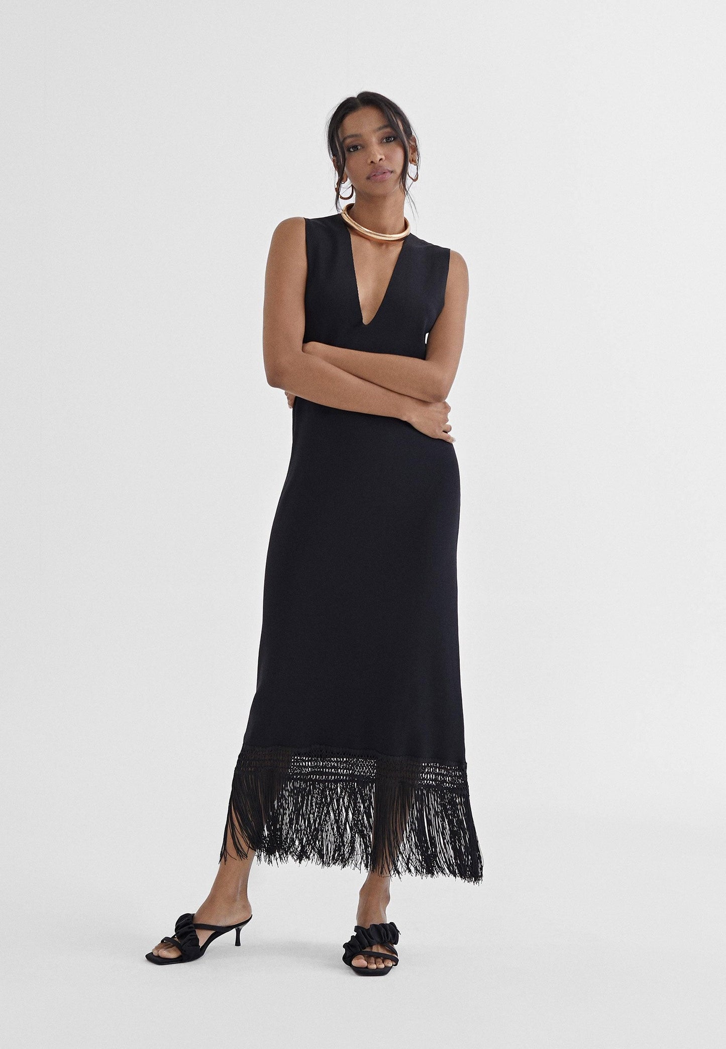 MS2416002-Black-Fringed dress