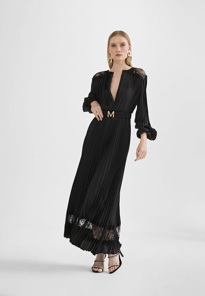 MS2416006-Black-Long pleated dress