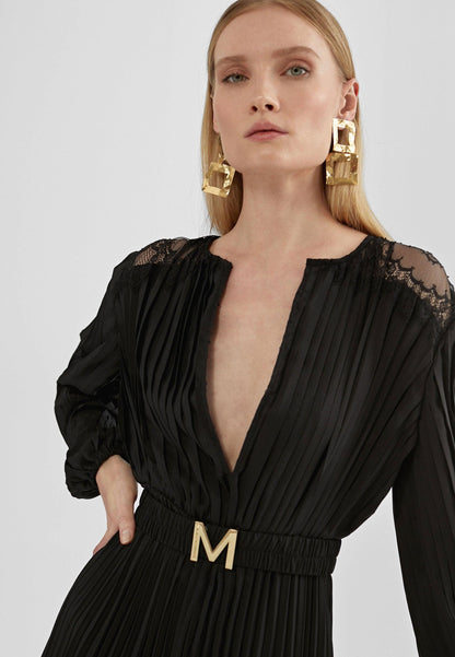 MS2416006-Black-Long pleated dress