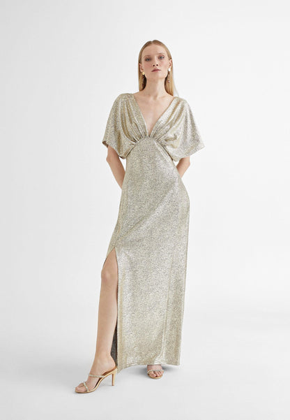 MS2416014-Gold-Long dress with wide short sleeves