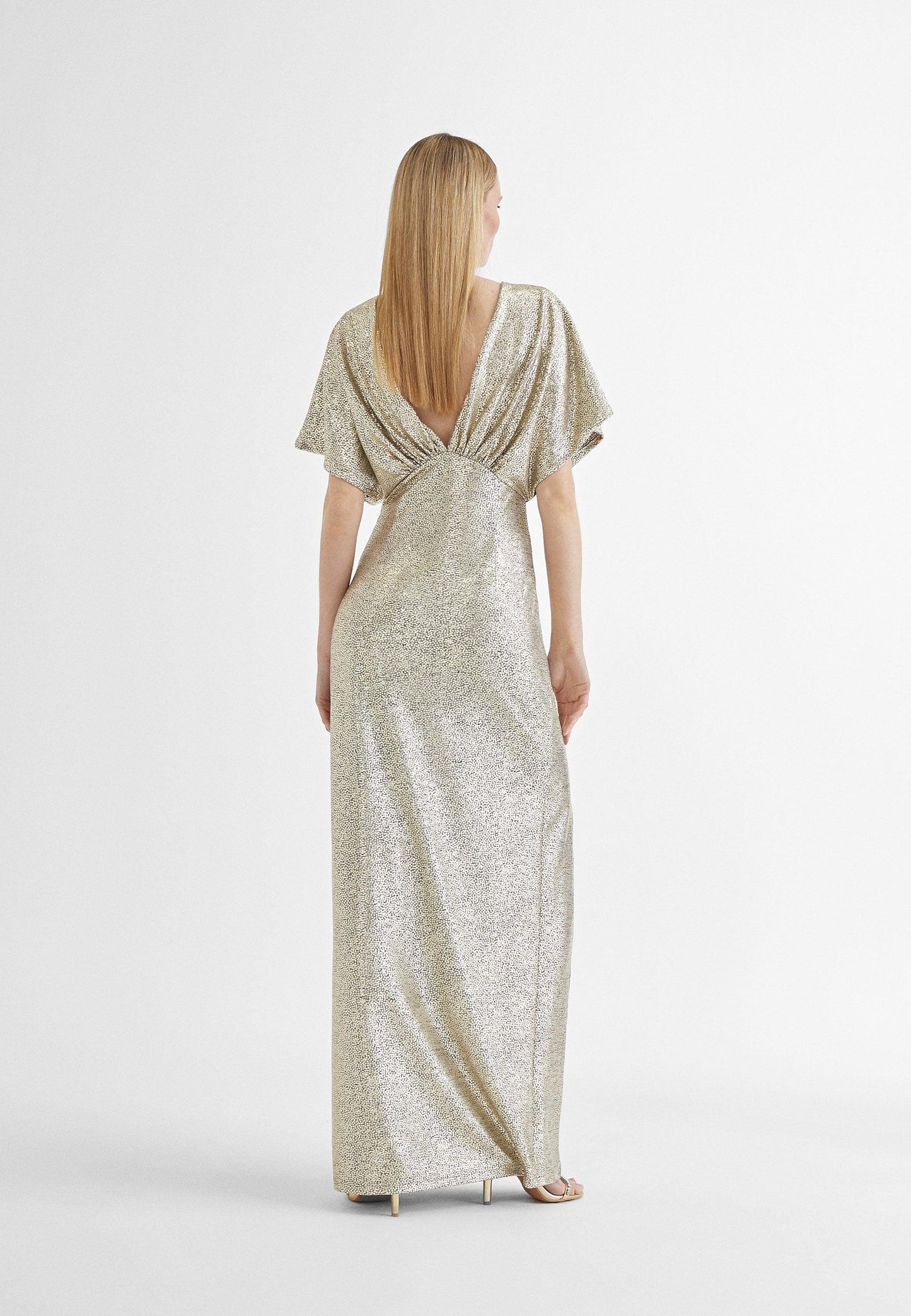 MS2416014-Gold-Long dress with wide short sleeves