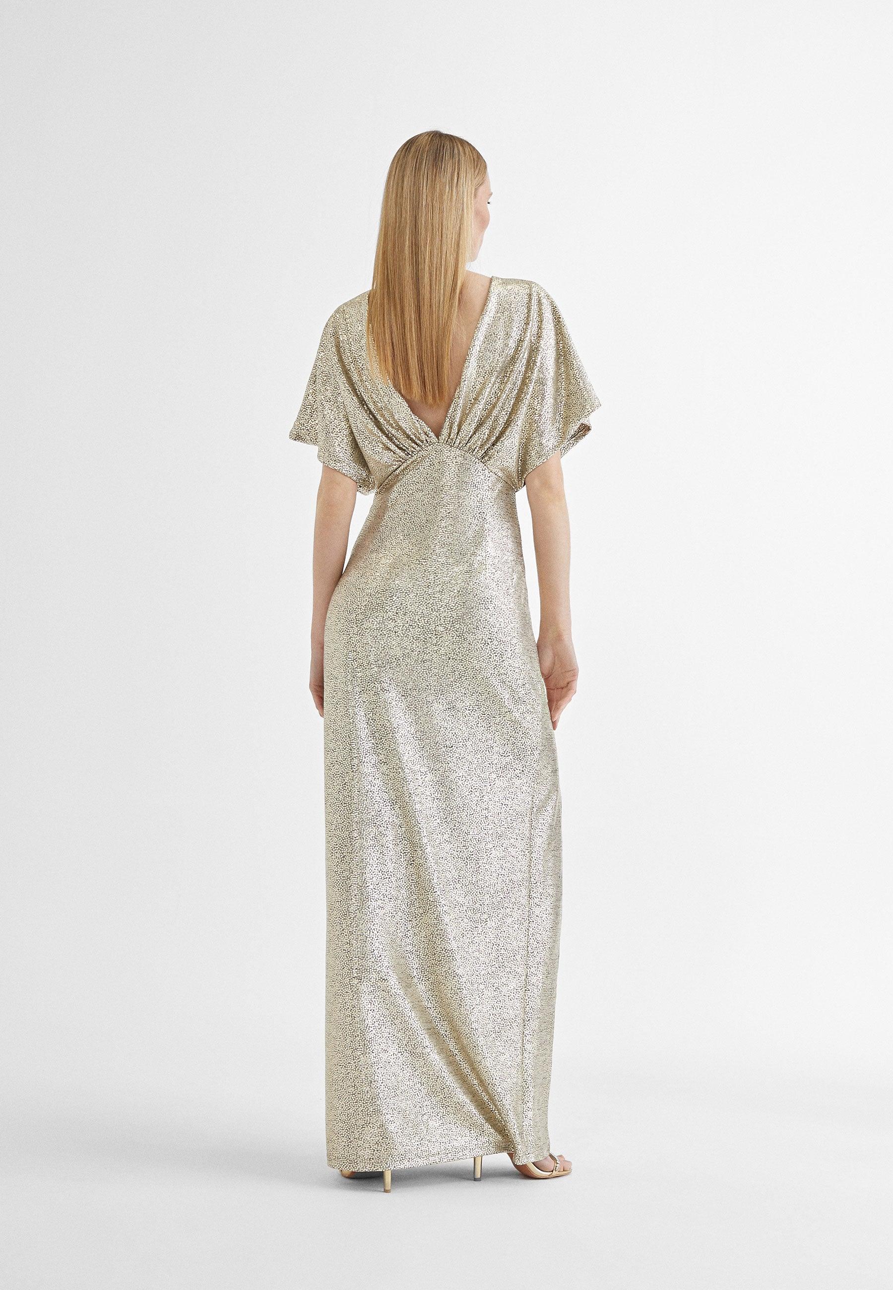 MS2416014-Gold-Long dress with wide short sleeves