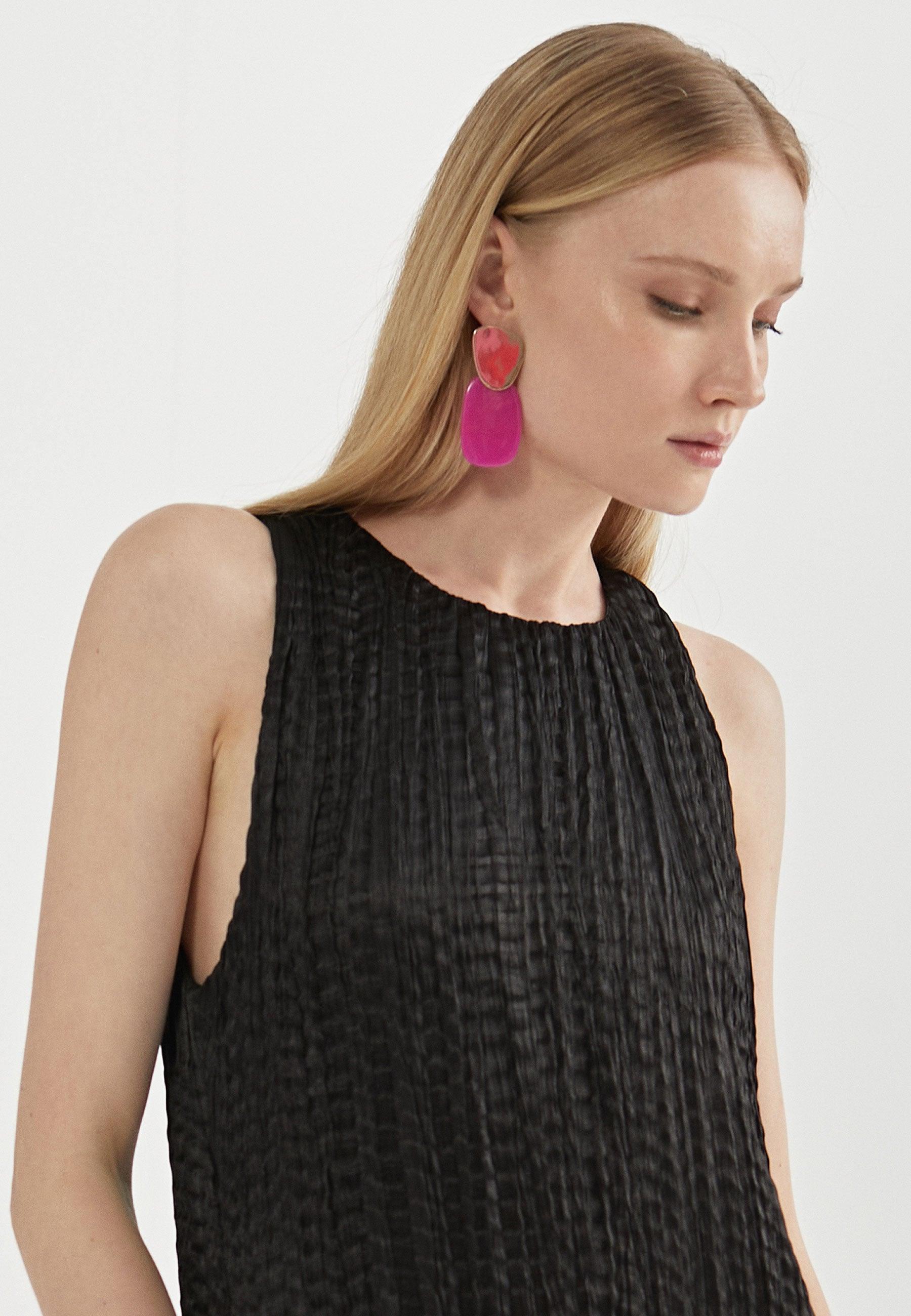 MS2416024-Black-Long pleated effect midi dress