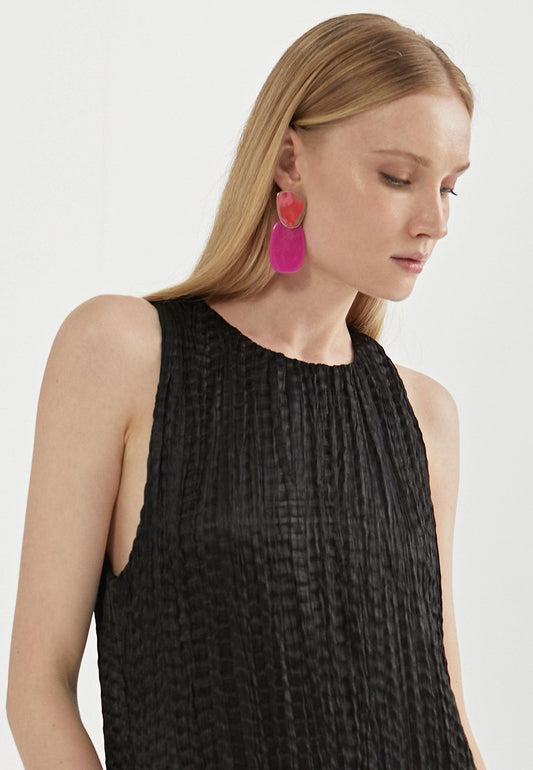 MS2416024-Black-Long pleated effect midi dress