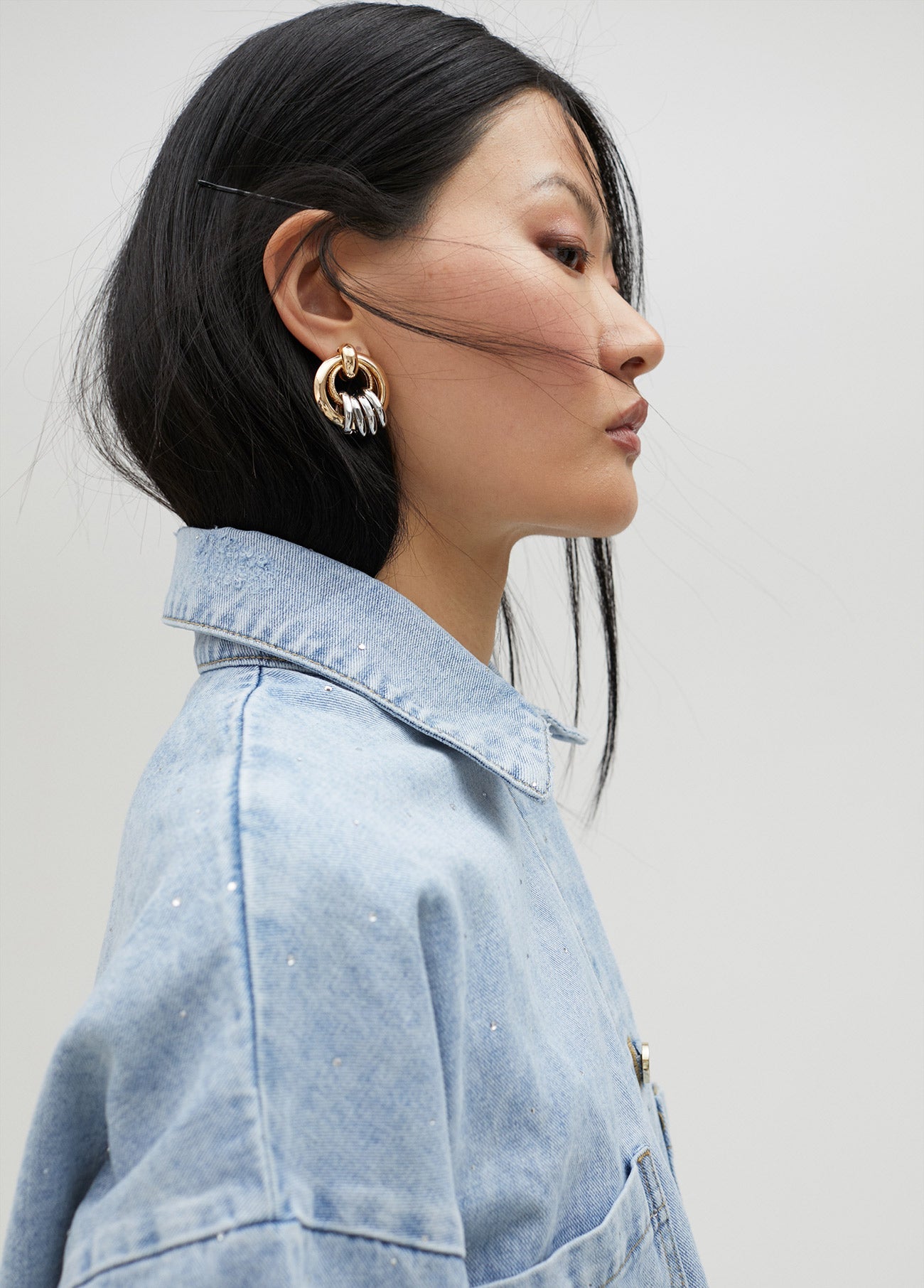 Denim jacket with rhinestones