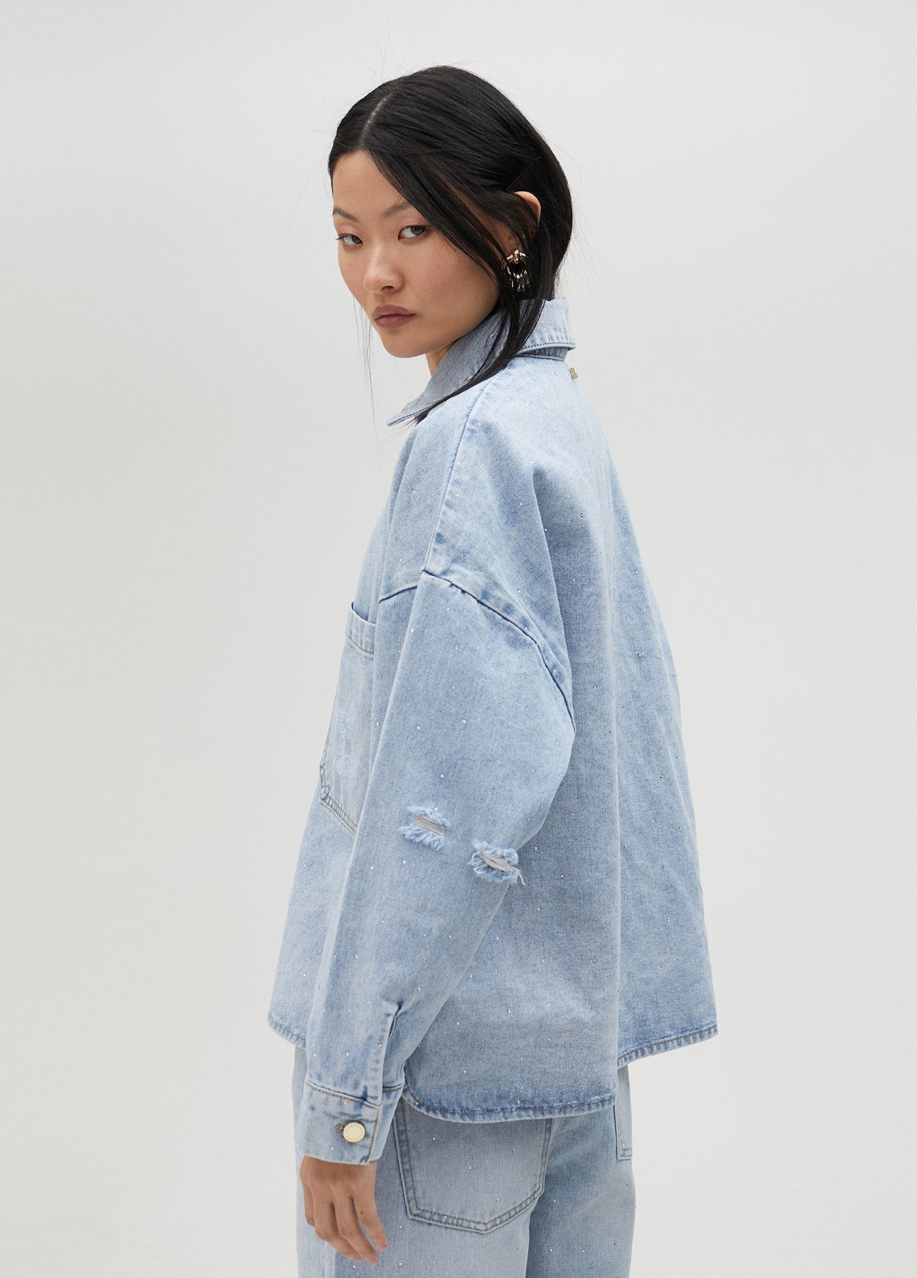 Denim jacket with rhinestones