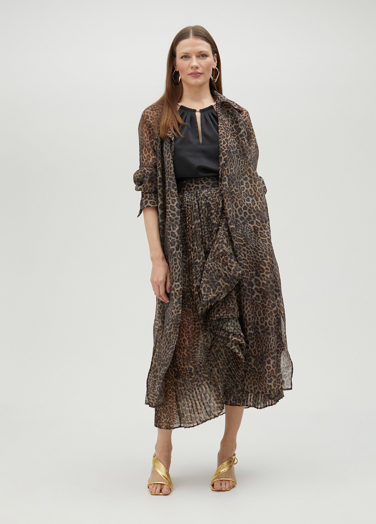 Animal print organza trench coat