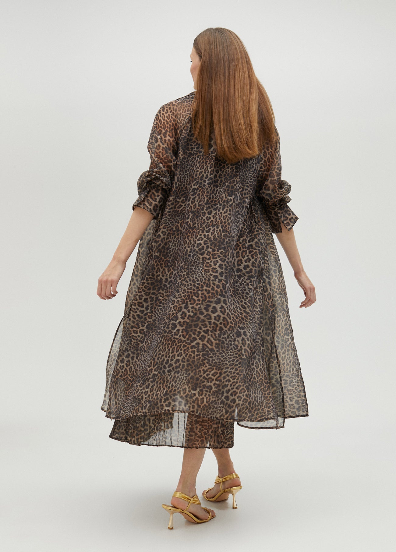Animal print organza trench coat