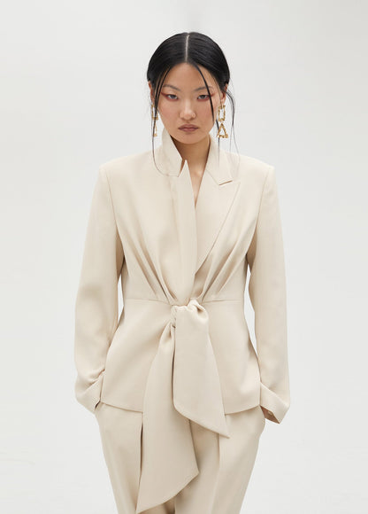 ms2502021-001-cropped blazer with knot detail-ecru