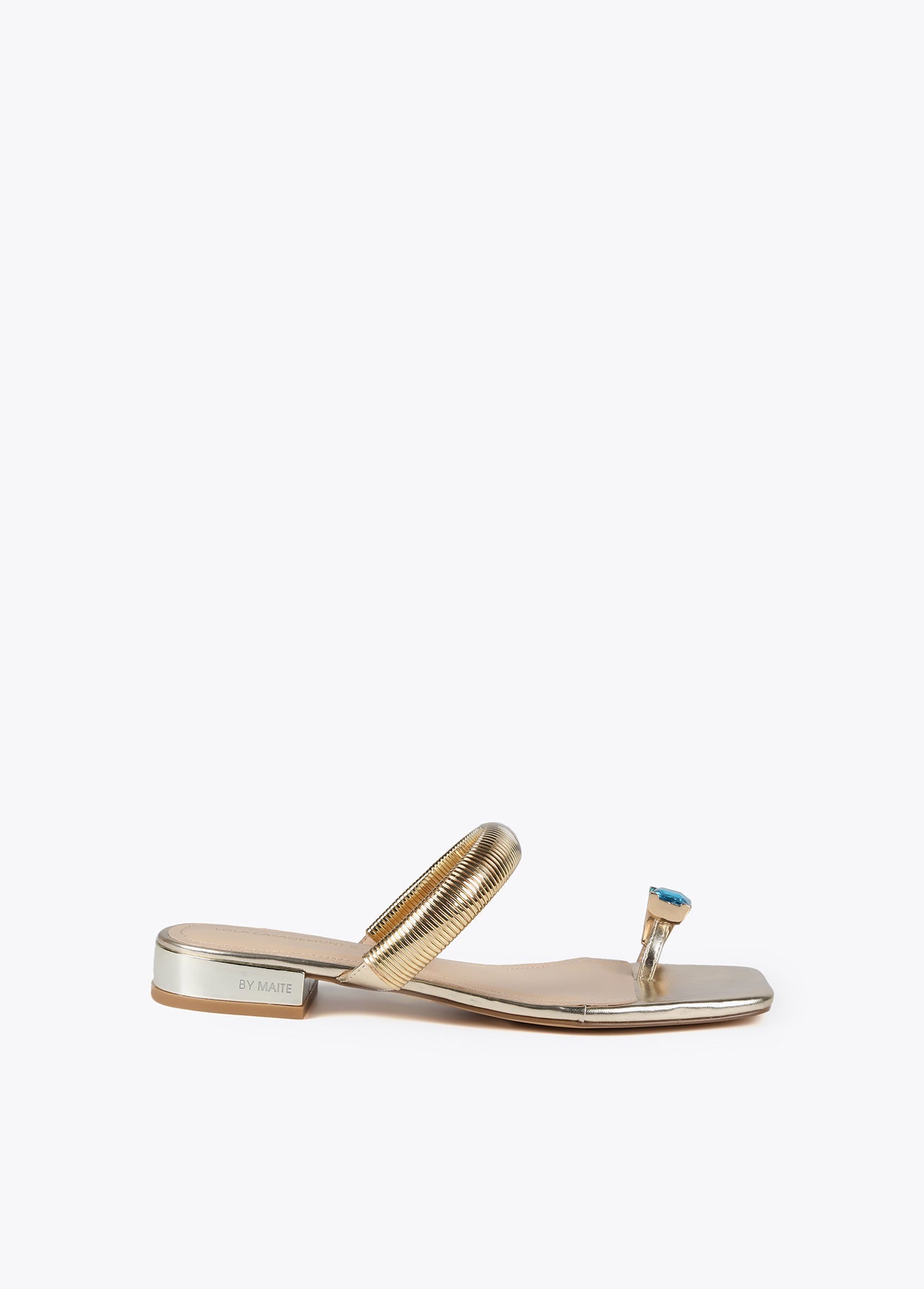 Metallic sandals with rhinestone ring detail