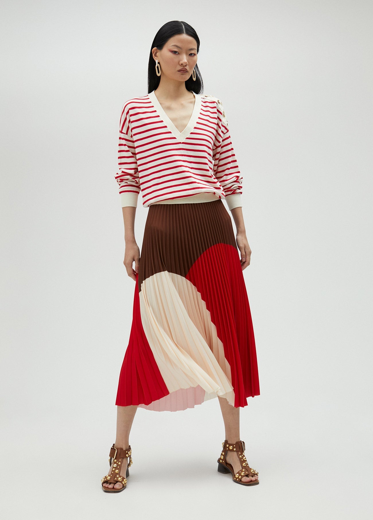 Three-tone pleated skirt