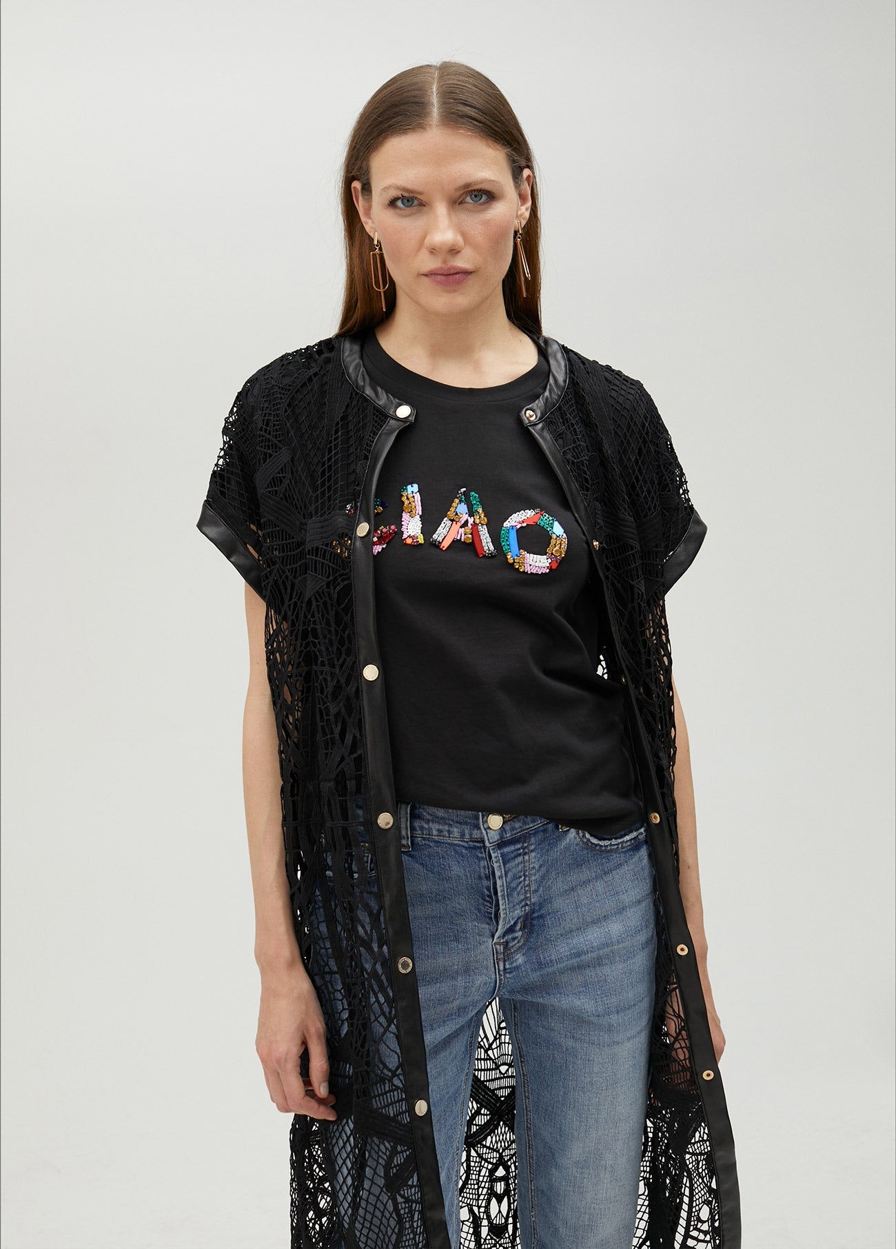 Openwork guipure lace shirt