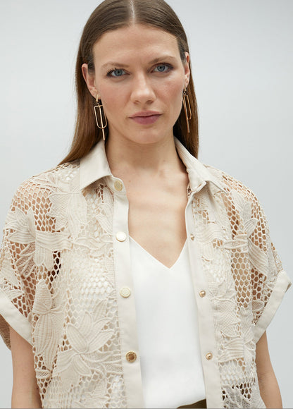 Cropped openwork guipure lace shirt