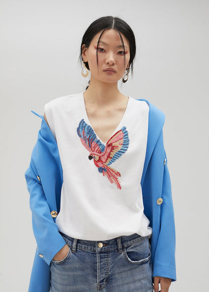 T-shirt with rhinestone bird