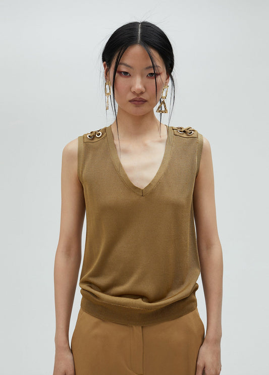 Knit top with eyelet details