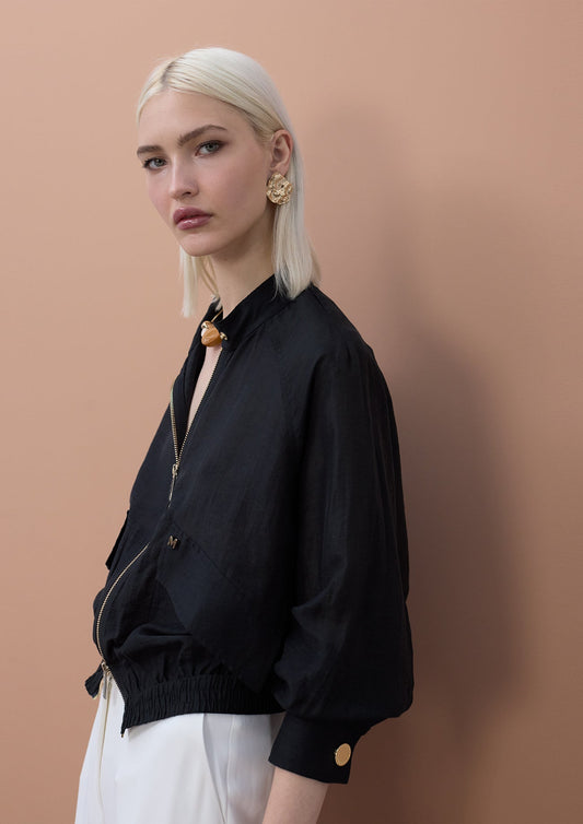 Bomber Jacket with Raglan Sleeves and Pockets