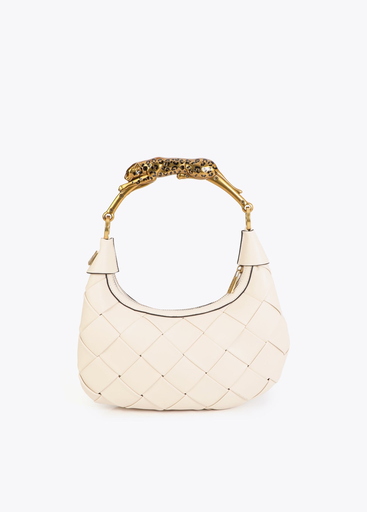 Braided Half Moon Bag Leopard Handle
