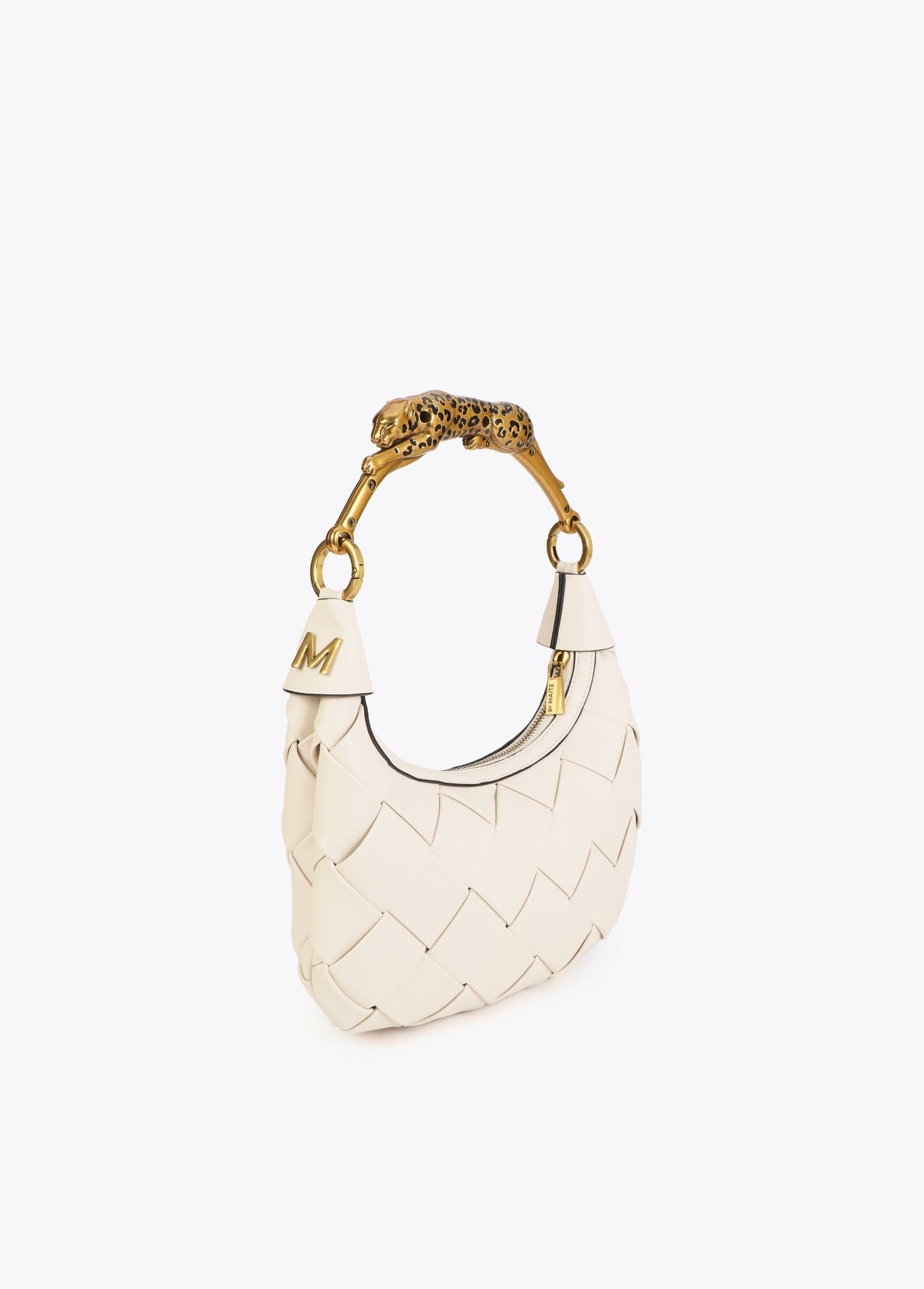Braided Half Moon Bag Leopard Handle
