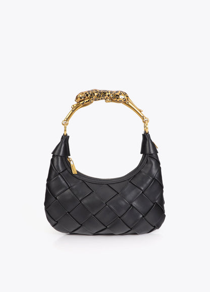 Braided Half Moon Bag Leopard Handle